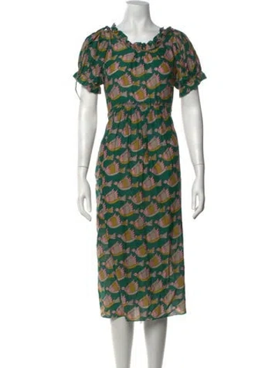 Pre-owned Matta Printed Midi Length Dress In Green