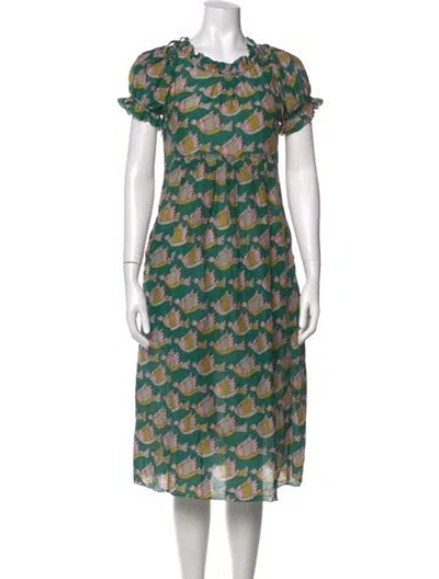 Pre-owned Matta Printed Midi Length Dress In Green