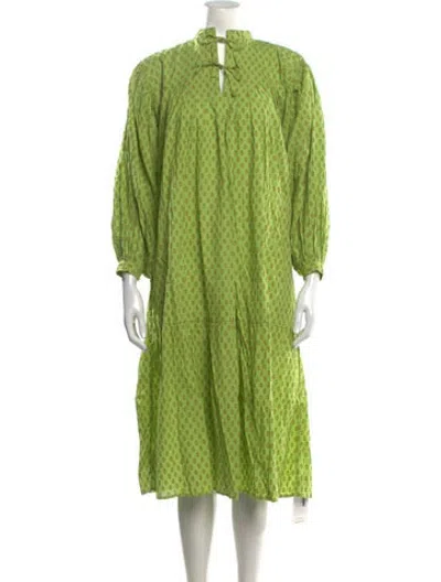 Pre-owned Matta Printed Midi Length Dress In Green