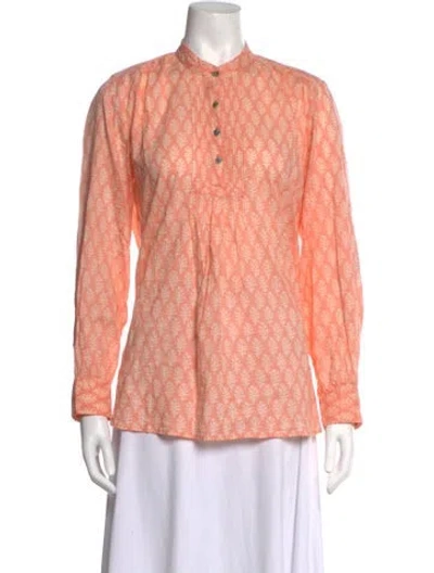 Pre-owned Matta Printed Mock Neck Blouse In Pink