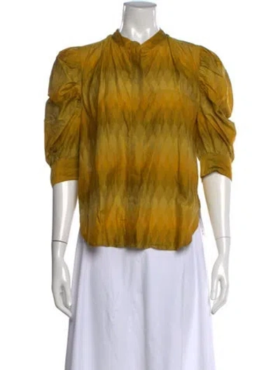 Pre-owned Matta Printed Three-quarter Sleeve Blouse In Yellow