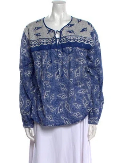 Pre-owned Matta Printed Tie Neck Blouse In Blue