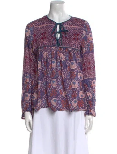 Pre-owned Matta Printed V-neck Blouse In Purple