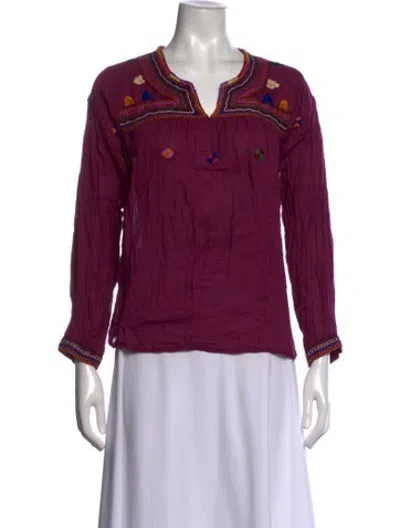 Pre-owned Matta Printed V-neck Top In Purple