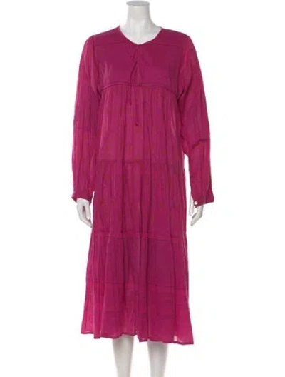 Pre-owned Matta Scoop Neck Midi Length Dress In Pink