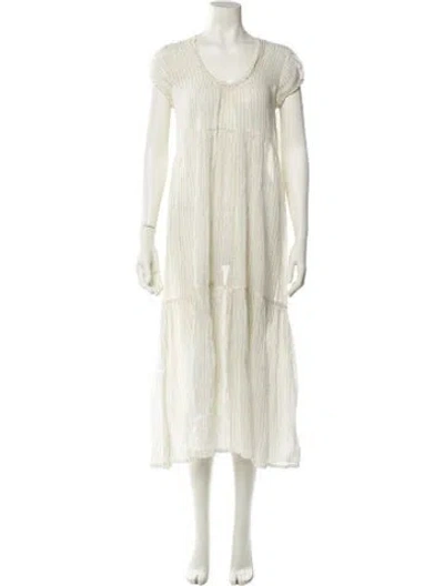 Pre-owned Matta Scoop Neck Midi Length Dress In White