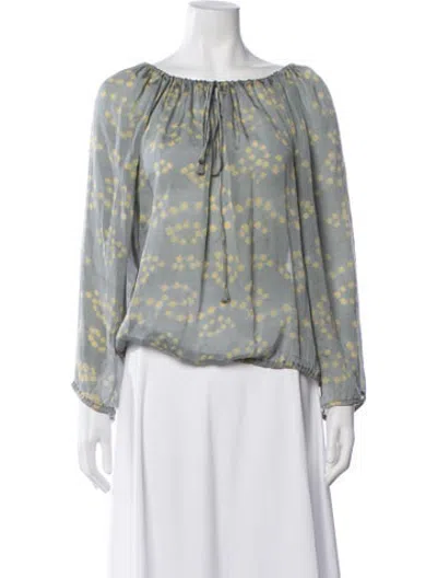 Pre-owned Matta Silk Floral Print Top In White