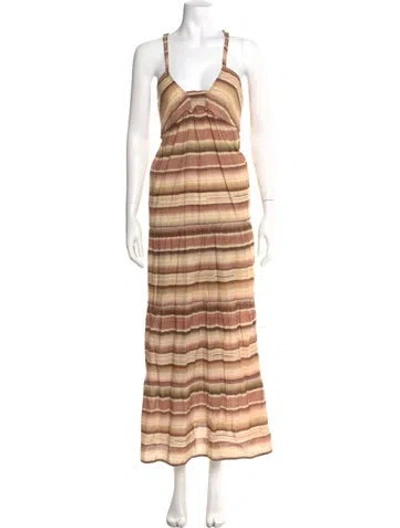 Pre-owned Matta Striped Long Dress In Brown