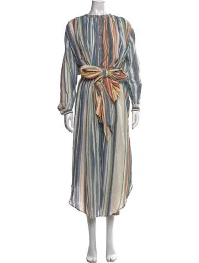 Pre-owned Matta Striped Midi Length Dress In Blue