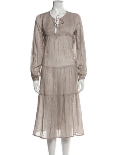 Pre-owned Matta Striped Midi Length Dress In Gray
