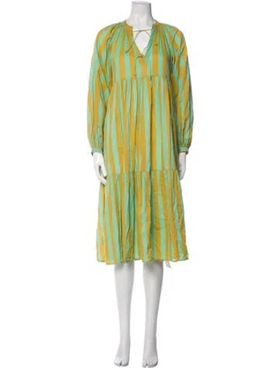Pre-owned Matta Striped Midi Length Dress In Green