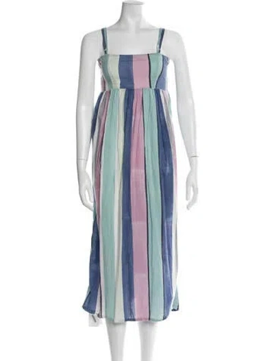 Pre-owned Matta Striped Midi Length Dress In Green