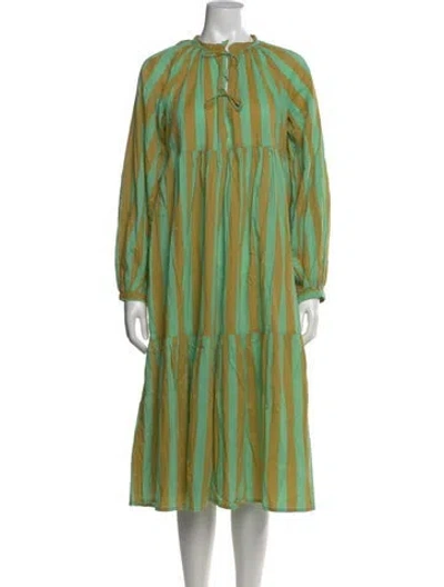 Pre-owned Matta Striped Midi Length Dress In Green