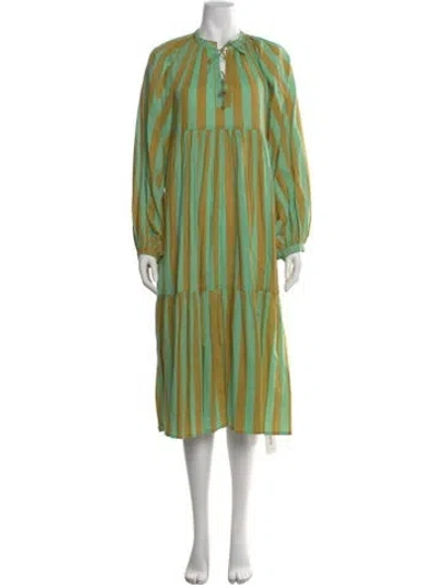 Pre-owned Matta Striped Midi Length Dress In Green