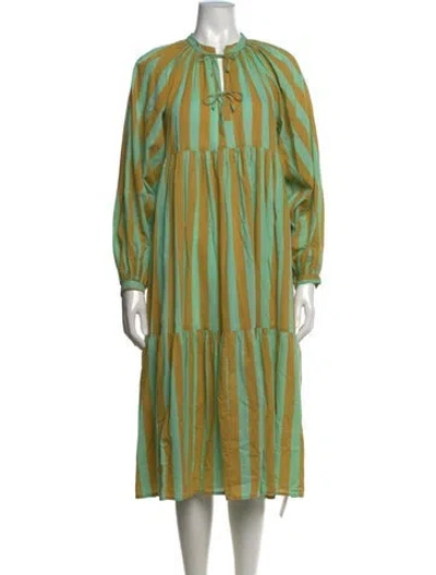 Pre-owned Matta Striped Midi Length Dress In Green
