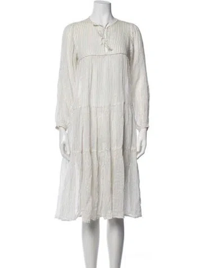 Pre-owned Matta Striped Midi Length Dress In White
