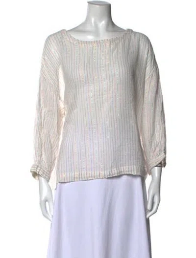 Pre-owned Matta Striped Scoop Neck Top In White