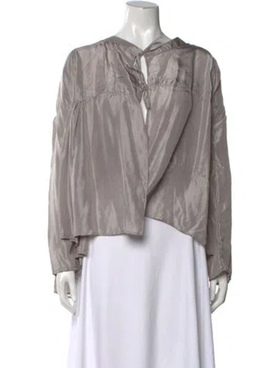 Pre-owned Matta Tie Neck Long Sleeve Blouse In Grey