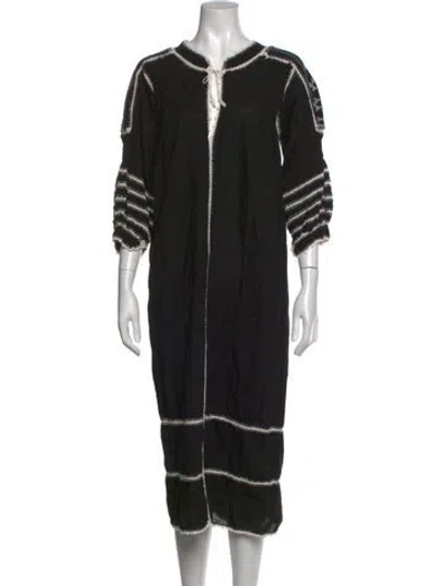 Pre-owned Matta Tie Neck Midi Length Dress In Black