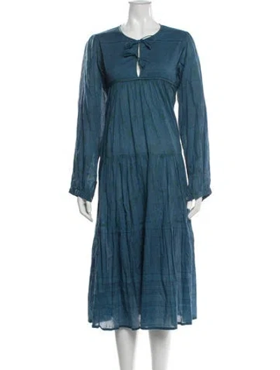 Pre-owned Matta Tie Neck Midi Length Dress In Blue