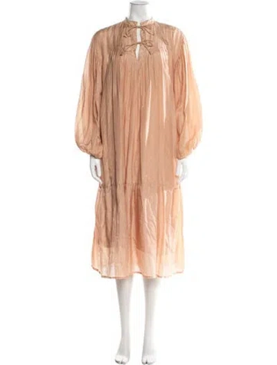 Pre-owned Matta Tie Neck Midi Length Dress In Neutral