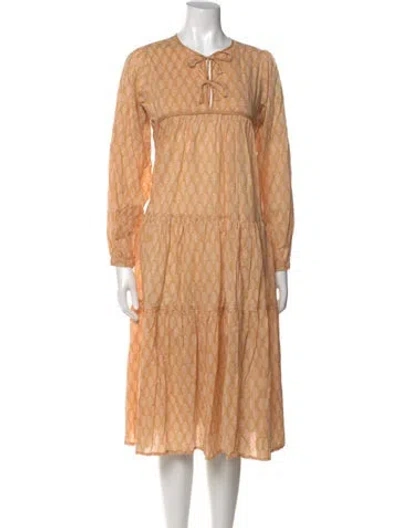 Pre-owned Matta Tie Neck Midi Length Dress In Orange