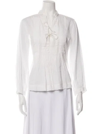 Pre-owned Matta V-neck Long Sleeve Blouse In White