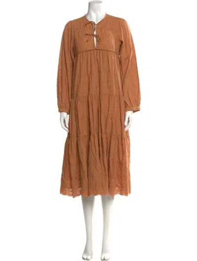 Pre-owned Matta V-neck Midi Length Dress In Brown