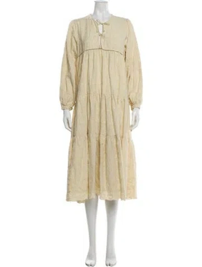 Pre-owned Matta V-neck Midi Length Dress In Neutral