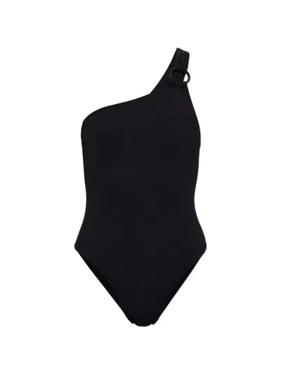 Matteau Asymmetric Ring-detail Swimsuit In Black