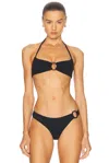 Matteau Black Bandeau Ring Bikini Top In Black Crinkle