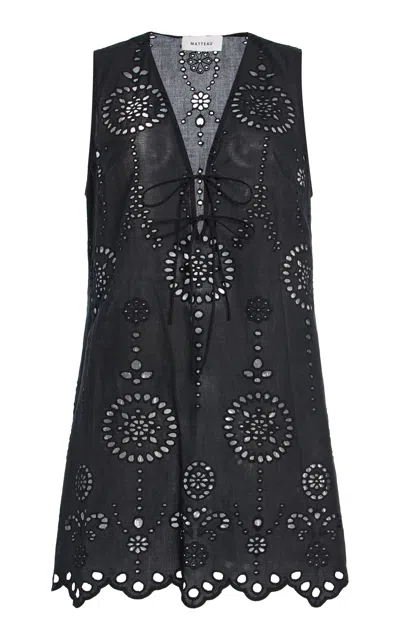 Matteau Broderie Anglise Cotton Tie Mini Dress In Black
