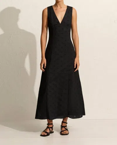 Matteau Broderie Plunge Dress In Black In Floral Broderie Black