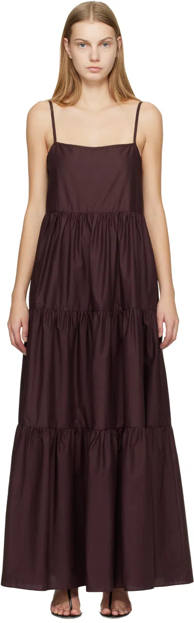Matteau Burgundy Tiered Low Back Maxi Dress In Multi