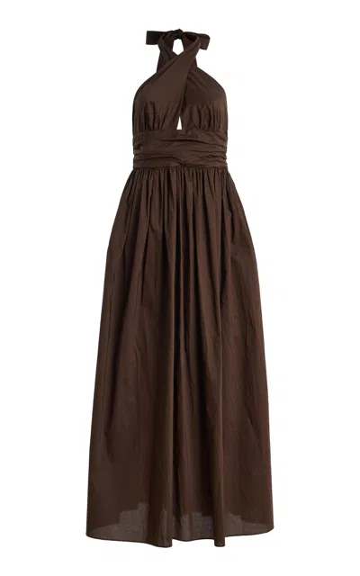 Matteau Cotton Keyhole Midi Halter Dress In Brown