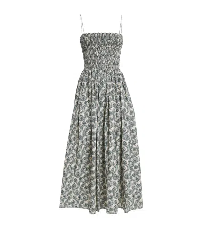 Matteau Cotton Shirred Maxi Dress In Gray