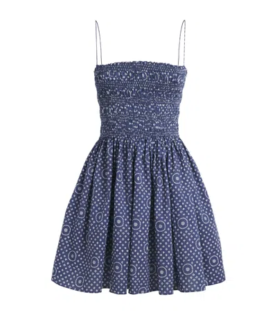 Matteau Cotton Shirred Mini Dress In Blue