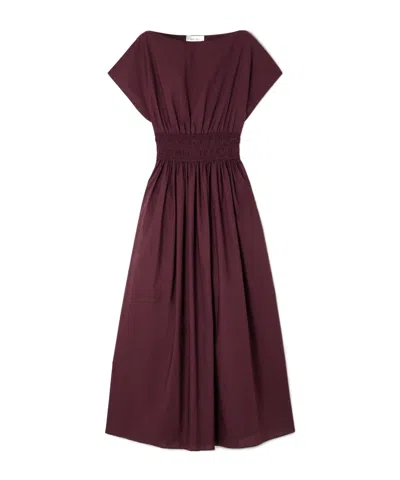 Matteau Shirred Organic Cotton-poplin Midi Dress In Burgundy