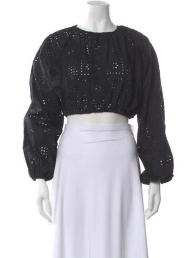 Pre-owned Matteau Crew Neck Long Sleeve Crop Top In Black