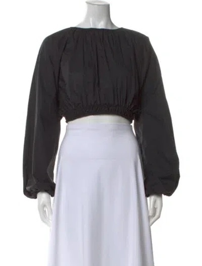 Pre-owned Matteau Crew Neck Long Sleeve Crop Top In Gray