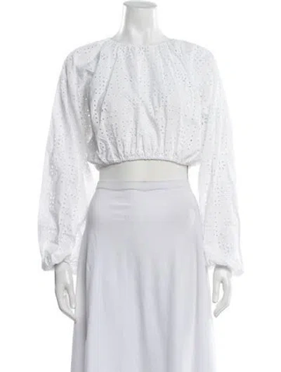 Pre-owned Matteau Crew Neck Long Sleeve Crop Top In White