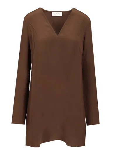 Matteau Deep V Mini Dress Dresses Brown