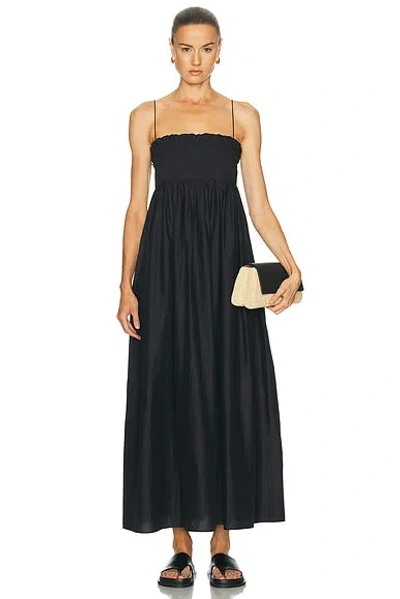 Matteau Empire Ruffled Cotton-poplin Midi Dress In Black