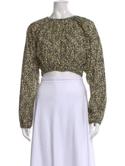 Pre-owned Matteau Floral Print Crew Neck Crop Top W/ Tags In Yellow