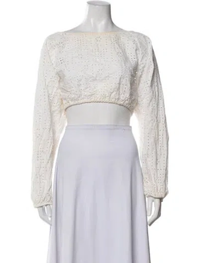 Pre-owned Matteau Floral Print Crew Neck Crop Top In White