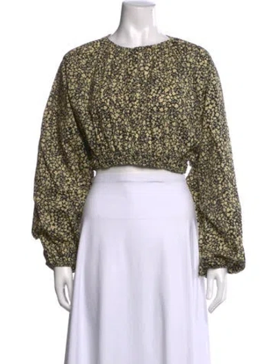 Pre-owned Matteau Floral Print Crew Neck Crop Top In Yellow
