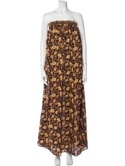 Pre-owned Matteau Floral Print Long Dress In Brown