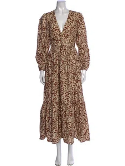 Pre-owned Matteau Floral Print Long Dress In Brown