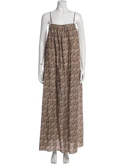 Pre-owned Matteau Floral Print Long Dress In Brown