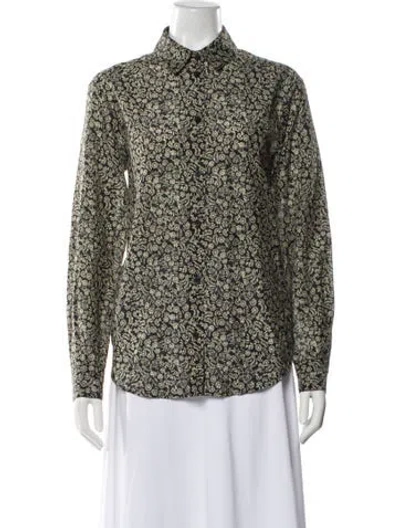 Pre-owned Matteau Floral Print Long Sleeve Blouse In White